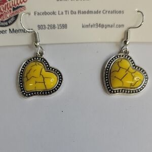 Yellow Turquoise Heart 3/4" Earrings